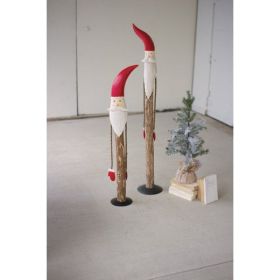 Set Of Two Wood And Painted Metal Santas
