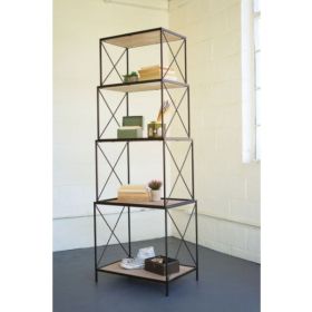 Stackable Four Tiered Metal And Wood Shelving Unit 24.5" X 16.5" X 69"T