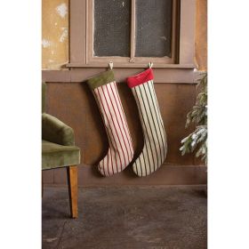 Set Of 2 Giant Striped Christmas Stockings W Velvet Collar
