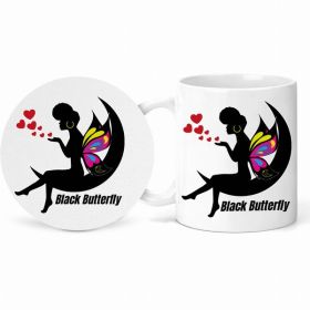 Black Butterfly Fairy Mug and Coaster Set