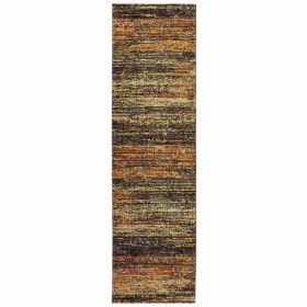 8' Distressed Gold and Charcoal Abstract Indoor Runner Rug