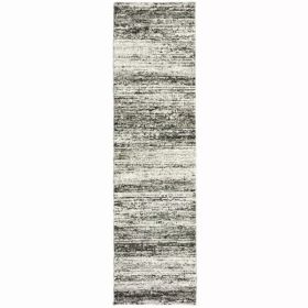 12' Distressed Ash and Charcoal Abstract Indoor Runner Rug