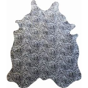 6 Ft Black and White Stenciled Baby Zebra Cowhide Rug