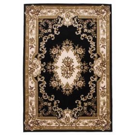 3'x5' Black or Ivory Aubusson Polypropylene Area Rug