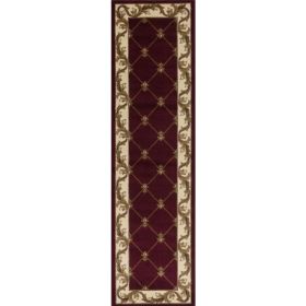 2' x 8' Red Fleur de Lis Runner Rug