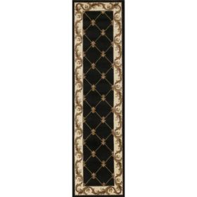 2' x 8' Black Fleur de Lis Runner Rug