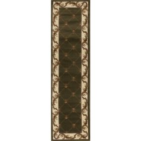 2' x 8' Green Fleur de Lis Runner Rug