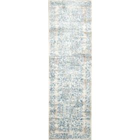7' Ivory Blue Machine Woven Courtyard Runner Rug