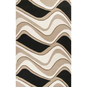 2' x 4' Black or Beige Waves Wool Area Rug