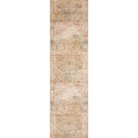 7' Champagne Damask Polypropylene Runner Rug