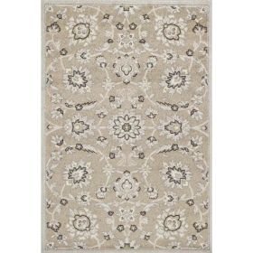 2'x4' Beige Grey Machine Woven UV Treated Traditional Floral Design Indoor Accent Rug