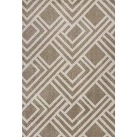 2'x4' Beige Machine Woven UV Treated Geometric Indoor Outdoor Accent Rug