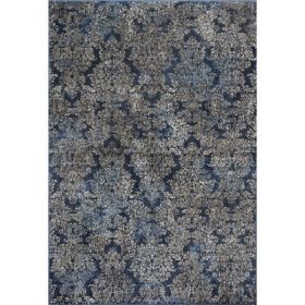 3'x5' Slate Blue Damask Faux Silk Indoor Area Rug
