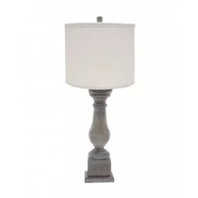 White Washed Wood Finish Table Lamp with Ivory Linen Shade