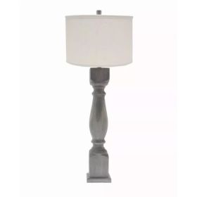 Brown Washed Wood Finish Table Lamp with Ivory Linen Shade
