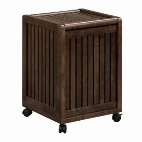 Espresso Solid Wood Rolling Laundry Hamper with Lid
