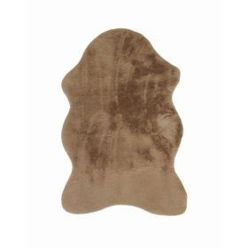 2' x 3' Taupe Faux Rabbit Fur Area Rug