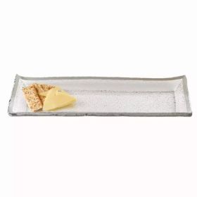 18" Mouth Blown Rectangular Edge Silver Serving Platter or Tray