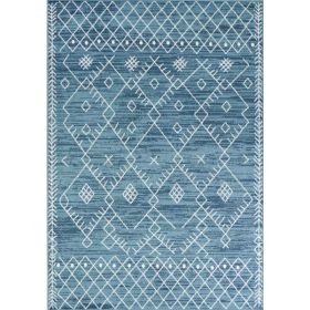 5'x8' Distressed Ocean Blue Geometric Bohemian Design Area Rug
