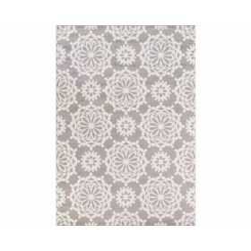 5'x8' Grey Ivory Floral Machine Woven Polypropylene Area Rug