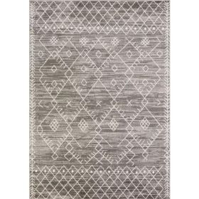 2' x 7' Gray and White Boho Geo Area Rug