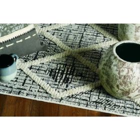 8' Charcoal Diamonds Polyester Runner Rug