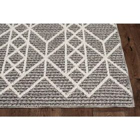 2' x 8' Grey Geometric Lines Runner Rug