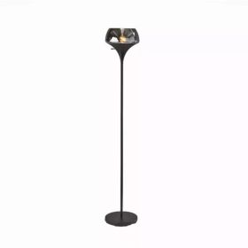 Chalice Mixed Material Torchiere With Black Metal Smoked Glass