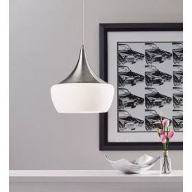 Gnome Alabaster Glass Brushed Steel Pendant Lamp