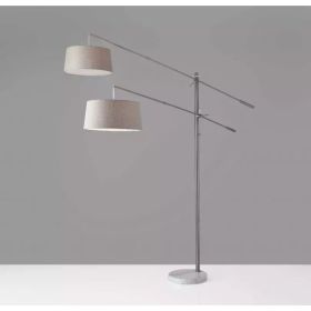 Two Light Adjustable Long Arm Floor Lamp in Brushed Steel