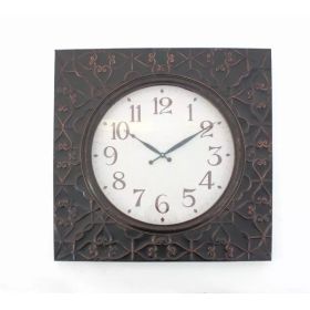 28" x 28" x 2" Brown Vintage Square Brass Metal  Wall Clock