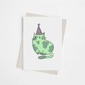 Cat with Party Hat - Greeting Card (Color: Bazaar, Country of Manufacture: United States)